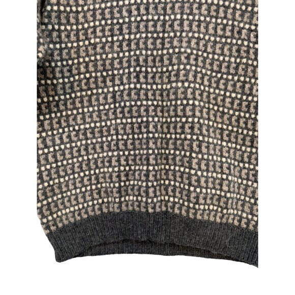 Vintage Traverse Bay Woolen Co. 100% Pure Wool Checkerboard Sweater Gray Tan - Picture 2 of 12